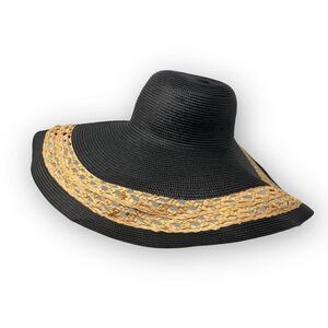 Collection 18 Eighteen Wide Brim Floppy Summer Black Straw Sun Hat NWT